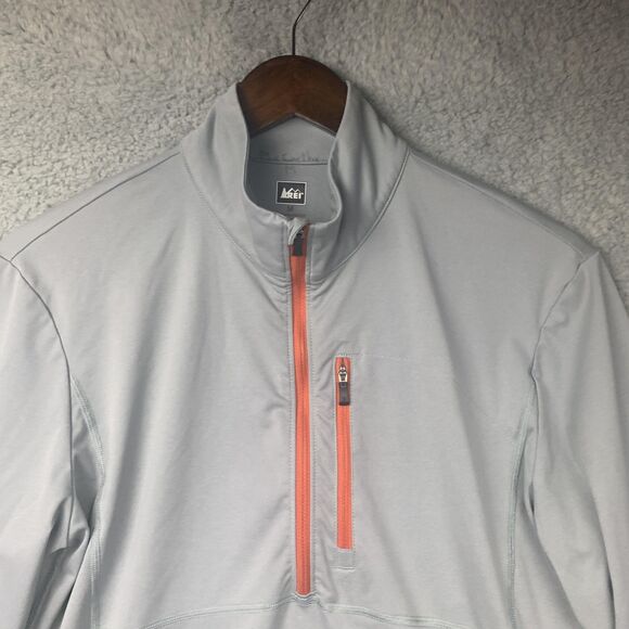 REI Quarter Zip Pullover Mens Medium Gray Orange Zipper Lightweight Hiking - Picture 2 of 16